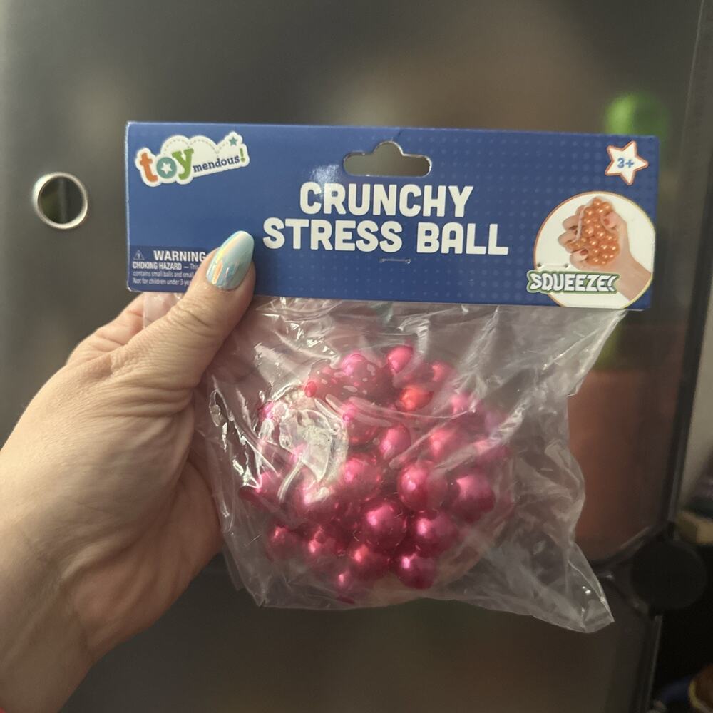 Crunchy Stress Squishy Ball Toymendous Squeeze Dark Pink Pearls Ball New